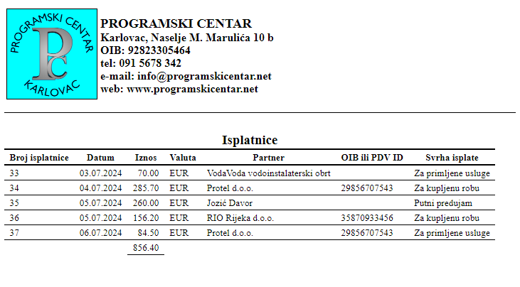 Blagajna - Zbirni ispis isplatnica