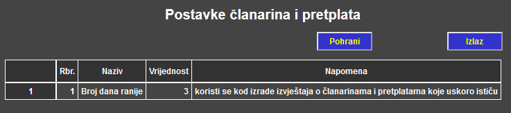 Članarine i pretplate - Postavke