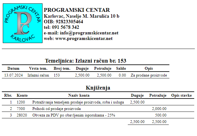 Financijsko knjigovodstvo - Ispis knjiženja