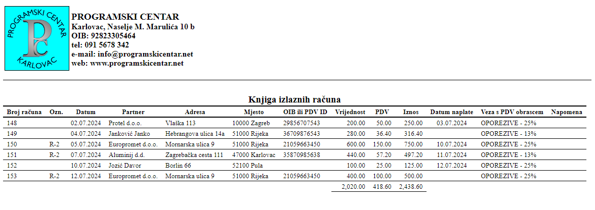 Ispis knjige izlaznih računa