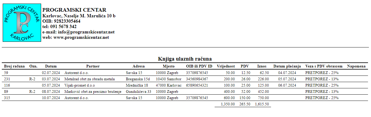 Ispis knjige ulaznih računa