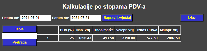 Kalkulacije - Kalkulacije po stopama PDV-a