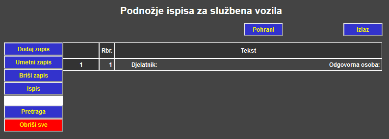 Loko vožnja - Podnožje za ispis izvještaja kod službenih vozila