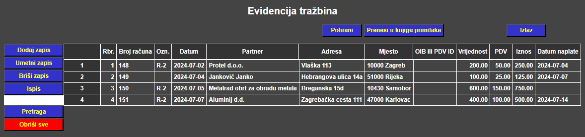 Obrt - Evidencija tražbina