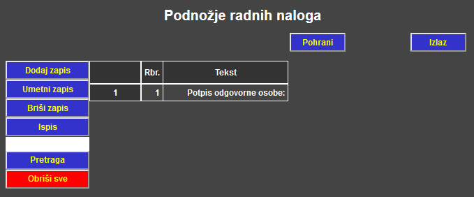 Proizvodnja - Podnožje radnih naloga