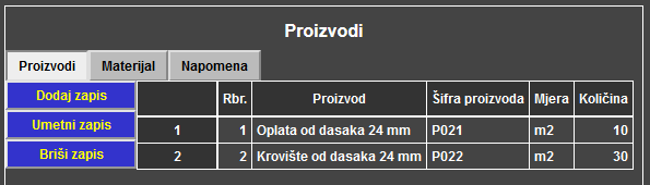 Proizvodnja - Radni nalog - Proizvodi