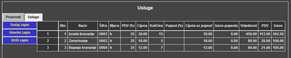 Računi - Račun - Usluge