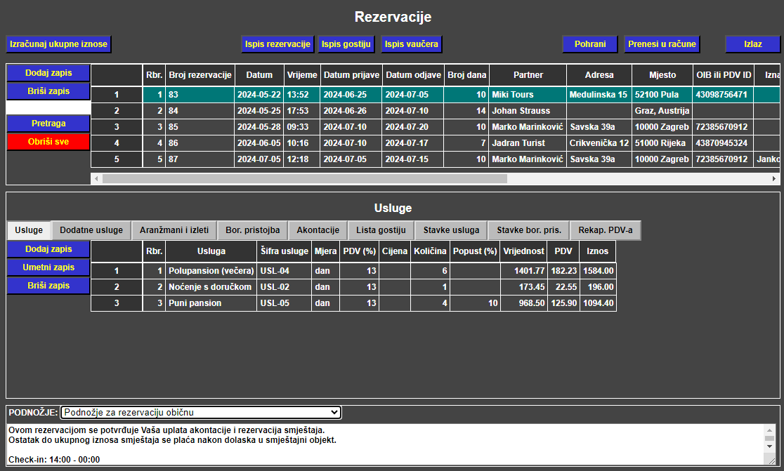 Računi turizam - Rezervacije
