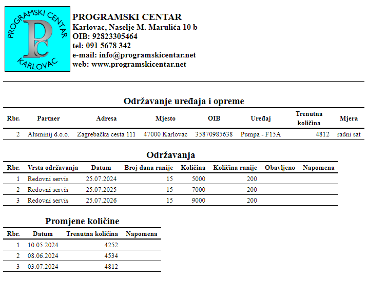 Servis 2 - Ispis održavanja