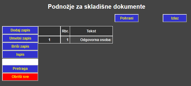 Skladište - Podnožje skladišnih dokumenata