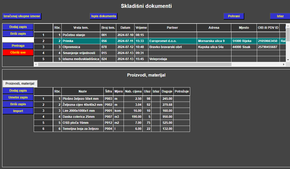 Skladište 2 - Skladišni dokumenti