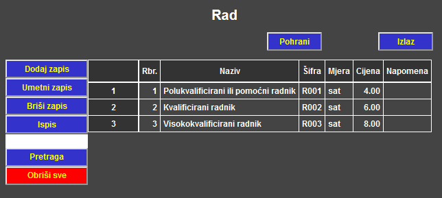 Troškovnici - Osnovni radovi