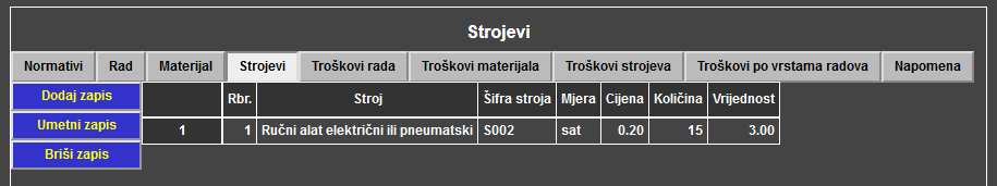 Troškovnici - Troškovnik - Strojevi