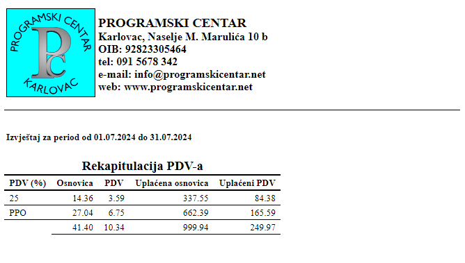 Turistički aranžmani - Rekapitulacija PDV-a