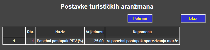 Turistički aranžmani - Postavke